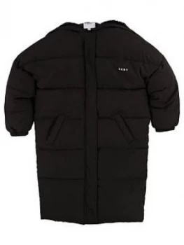 Image of DKNY Girls Longline Padded Coat - Black, Size 16 Years, Women