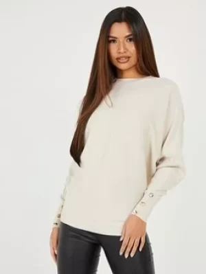 image of Quiz Glitter Knitted Batwing Jumper, Light Cream, Size S, Women