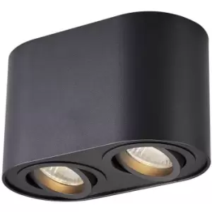 image of Zumaline Rondoc Surface Mounted Downlight, Black, 2x GU10