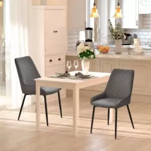Image of HOMCOM Set Of 2 Quilted PU Faux Leather Dining Chairs With Metal Frame 4 Legs Grey