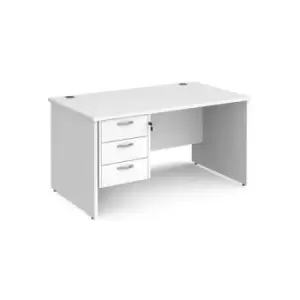Image of Office Desk Rectangular Desk 1400mm With Pedestal White Top And Panel End Leg 800mm Depth Maestro 25 MP14P3WH