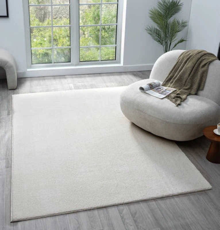 Image of Comfy Washable Low Pile Living Room Area Rug - Anti Slip Felt Backing Cream 60Cm X 100Cm