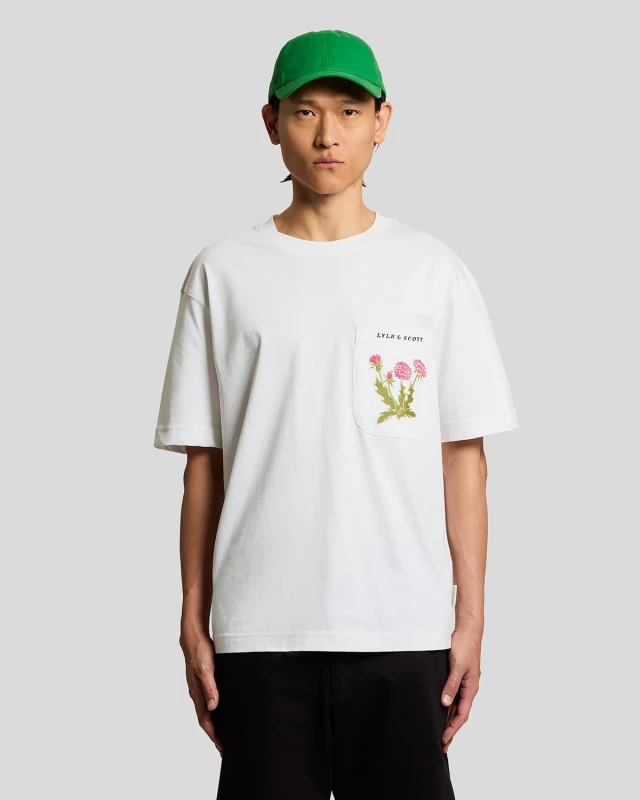 Image of Lyle & Scott Mens Botanical Embroidered Pocket T-Shirt in White