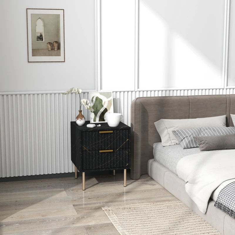Image of HOMCOM Bedside Table Bedside Cabinet with 2 Drawers for Bedroom Black