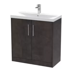 image of Hudson Reed Juno 800mm Floor Standing 2 Door Vanity & Thin-Edge Basin - Metallic Slate