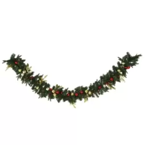 image of Bon Noel 9ft Green Artificial Christmas Garland with Pine Cones, Gold Baubles & Leaves