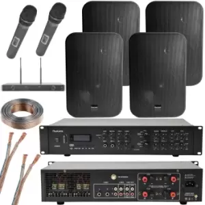 image of Wireless Microphone Public Address System 4x Black 200W Wall Speakers 800W Amp