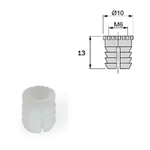 Image of Emuca - Furniture Plastic Socket - Size M6 13 x 10mm - Pack of 100