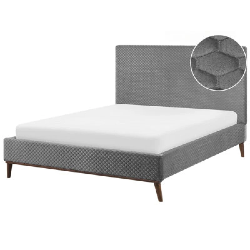 Image of Beliani Bed Velvet Bayonne 140 X 200 Cm (Eu Double) Light Grey