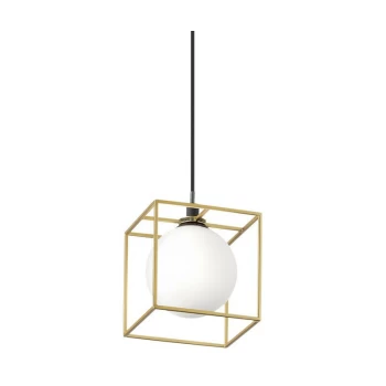 image of Ideal Lux Lighting - Ideal Lux Decorative Cube Wire Frame Pendant Brass Ant, G9