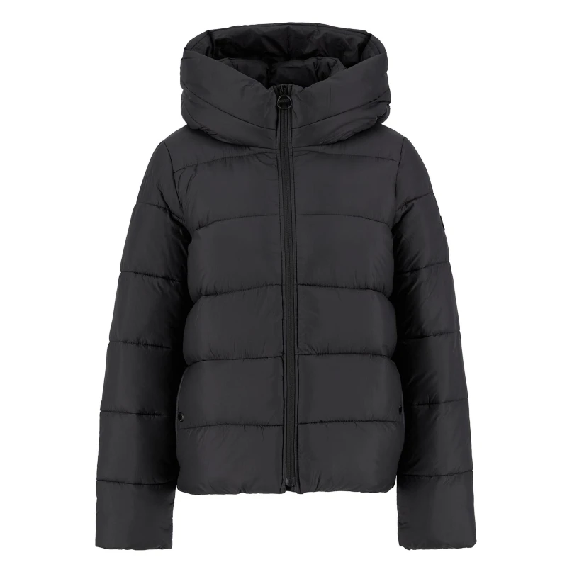 Image of Barbour International Womens Olivios Hooded Long Sleeve Full Zip Short Puffer Jacket Black female 16 (XL)