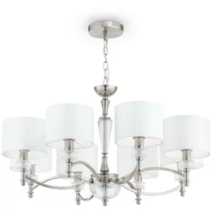 image of Alicante Chandelier Nickel with Faric Shades, 8 Light, E14