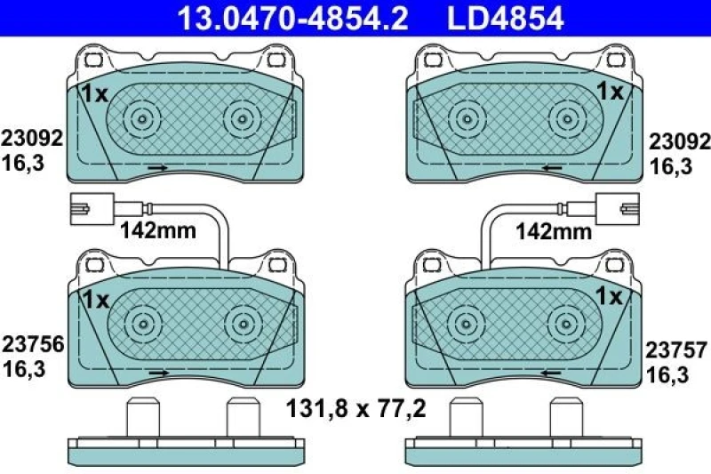 Image of ATE 13.0470-4854.2 Brake pad set incl. wear warning contact Brake Pad Set,disc brake (402)
