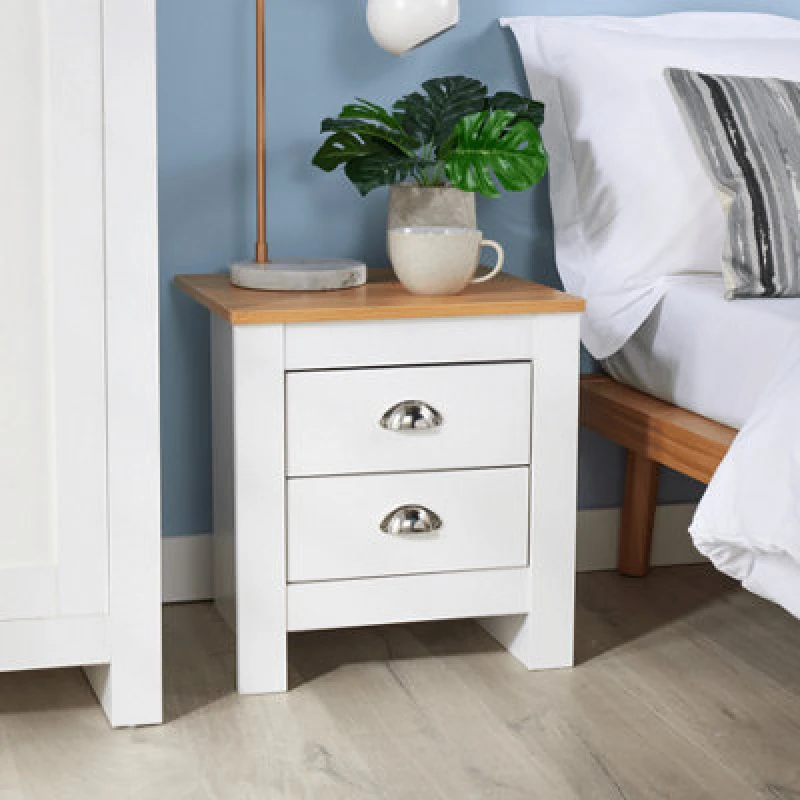 Image of Home Source Camden 2 Drawer Bedroom Bedside Table Storage Unit White