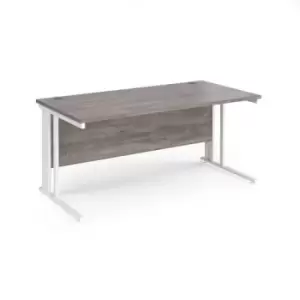 image of Maestro 25 straight desk 1600mm x 800mm - white cable managed leg frame and grey oak top