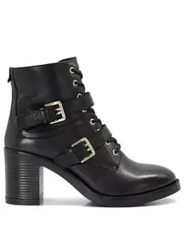 Image of Dune London Passion Black Leather Heeled Boot - Black, Size 4, Women