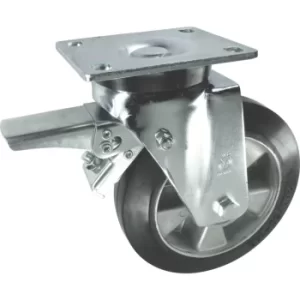 Image of Braked Swivel Plate 125MM Rubber Tyre