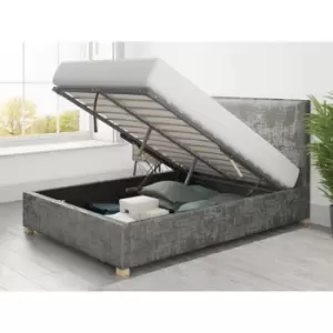 Image of Presley Ottoman Upholstered Bed, Distressed Velvet, Platinum - Ottoman Bed Size Double (135x190)