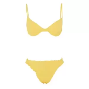 image of Missguided Lettuce Edge Rib Underwired Bikini Set - Yellow