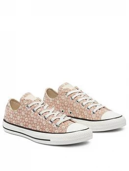 Image of Converse Chuck Taylor All Star Broderie Ox Trainers - Beige, Beige, Size 3, Women