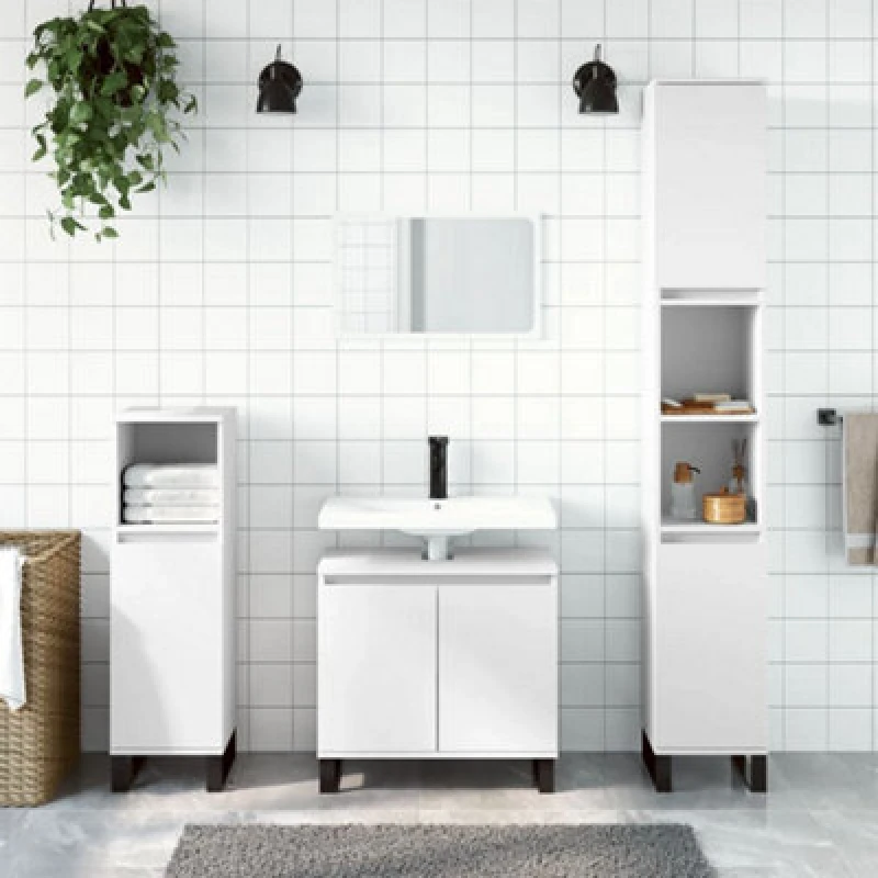 Image of Vidaxl Bathroom Cabinet White 30X30X190 Cm Engineered Wood