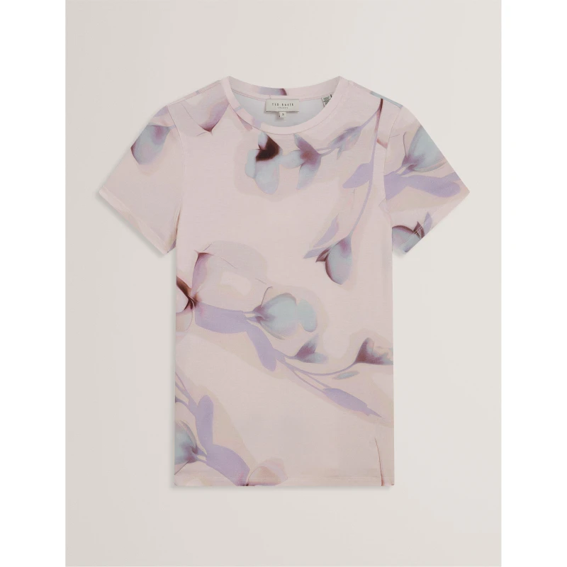 Image of Ted Baker Womens Printed Slim Fit T-Shirt Pink female 8 (XS)