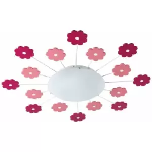 Image of Wall Flush Ceiling Light Colour Pink Shade White Satin Glass Bulb E27 1x60W