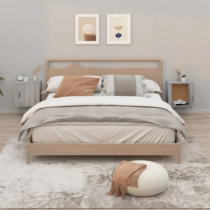 Image of Vidaxl Wall-mounted Bedside Cabinets 2 Pcs Grey Sonoma 50X30X47 Cm, Grey 816877