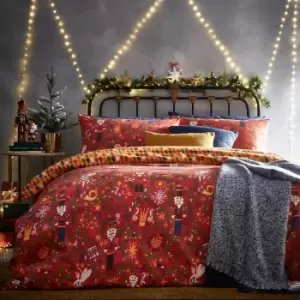 image of Furn. Nutcracker Red Duvet Cover and Pillowcase Set Red