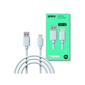 image of Prevo USB-LIGHTNING-2M Lightning Cable Apple Lightning (M) to USB 2.0 A (M) 2m White MFI Certified Fast Charging up to 2.1A Data Sync Rate up to 480Mb