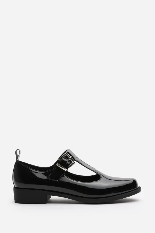 Image of Where's That From Womens 'Piper' Mary Jane Loafers With Buckle Strap in Black Size: 5 Black Female 5