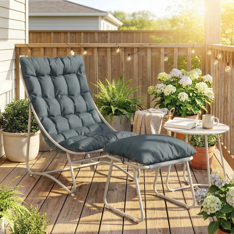 Image of OUTSUNNY 3 Piece Bistro Set, Outdoor Table & Chair Set with Footstool in Dark Grey Dark Grey Unisex