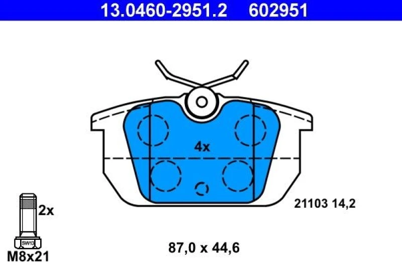 Image of ATE 13.0460-2951.2 Brake pad set excl. wear warning contact, with brake caliper screws Brake Pad Set,disc brake (402)