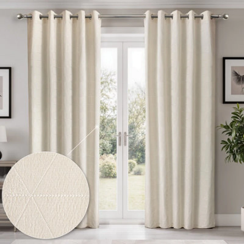 Image of Emma Barclay Aria Unlined Jacquard Eyelet Curtains, Natural - 46 X 54" Pair