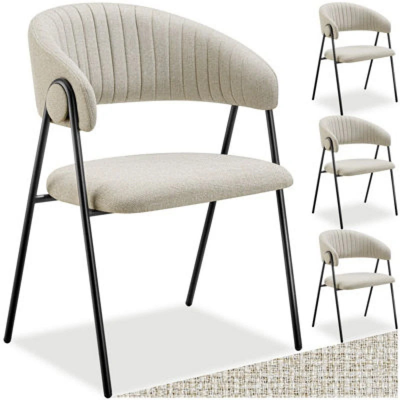 Image of Tectake Set Of 4 Dining Chair Bedano - Woven Fabric, Padded, 150 Kg Load Capacity - Greige
