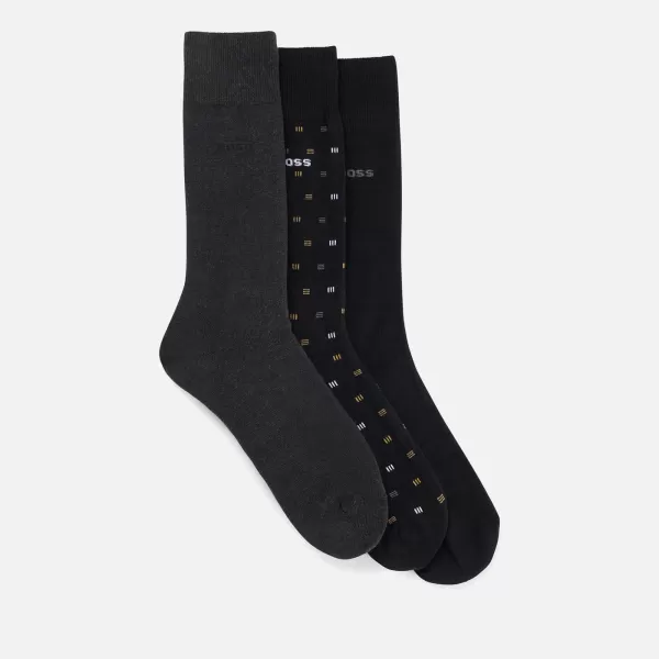 Image of BOSS Bodywear Three-Pack Allover Print Jacquard Cotton-Blend Socks