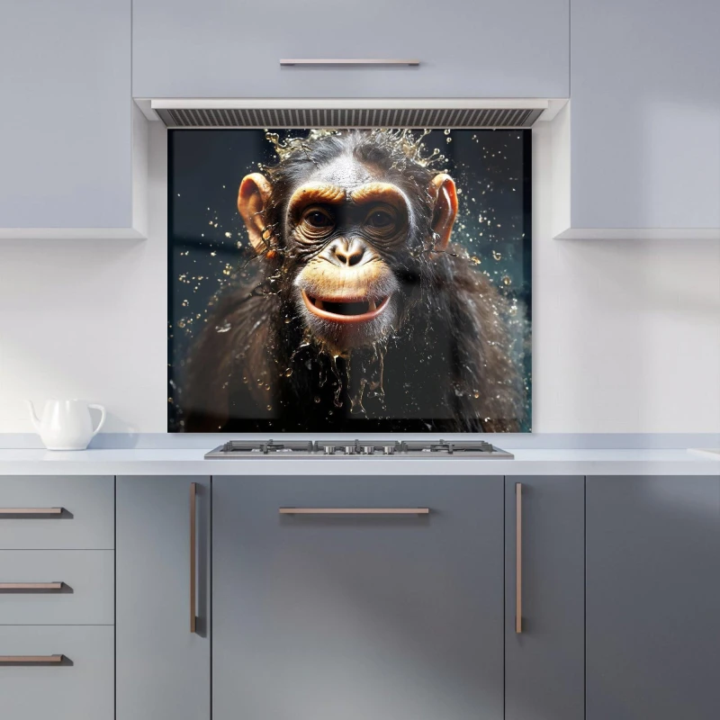 Image of Warren Reed - Designer Realistic Monkey Face Splashart Kitchen Splashback in Black Size: 600mm x 750mm Black Unisex 600mm x 750mm