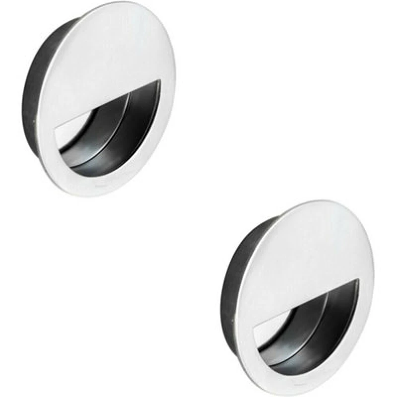Image of Loops 2x Circular Low Profile Recessed Flush Pull 90mm Diameter Bright Stainless Steel Metallics unisex