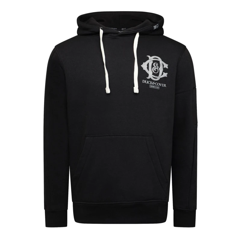 Image of Duck and Cover Mens Randolph Functional Hooded Sweatshirt with Pocket in Black Size: Large Black Male L