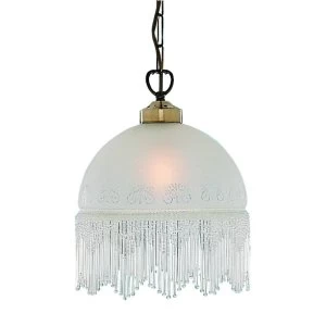 Image of 1 Light Ceiling Pendant Antique Brass, Acid Etched Glass, E27