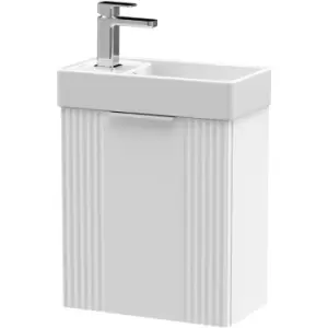 Nuie Deco Compact Wall Hung 1-Door Vanity Unit with Basin 400mm Wide - Satin White