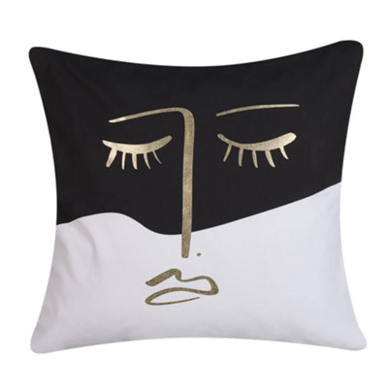 Image of Beliani Throw Cushion Abelia Cotton 45 X 45cm Black/ White Abstract Pattern