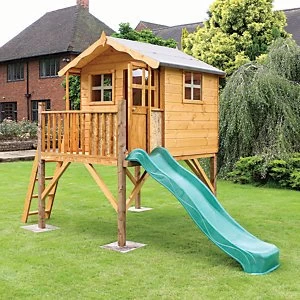 image of Mercia 12 x 5ft Wooden Poppy Playhouse including Tower & Slide