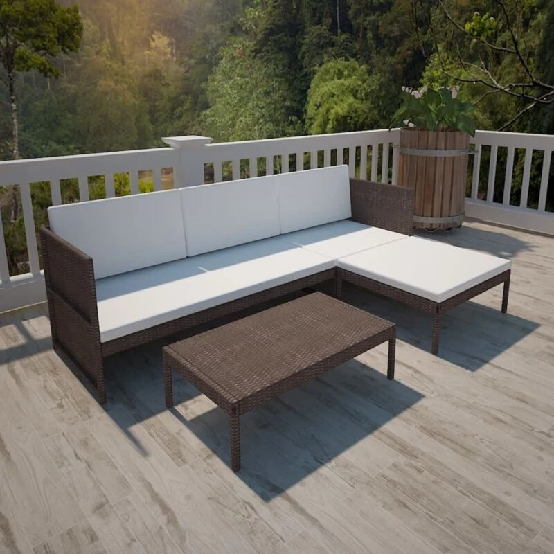 Image of vidaXL Brown Outdoor Poly Rattan Three-Seater Lounge Set