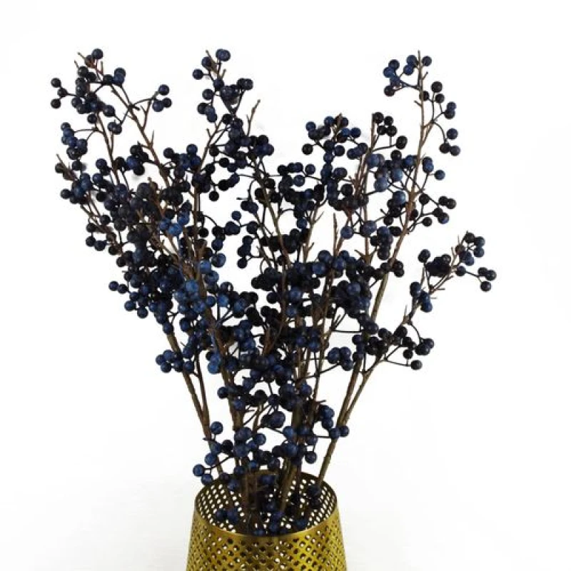 Image of Leaf 6 x 70cm Artificial Blue Christmas Berry Spray