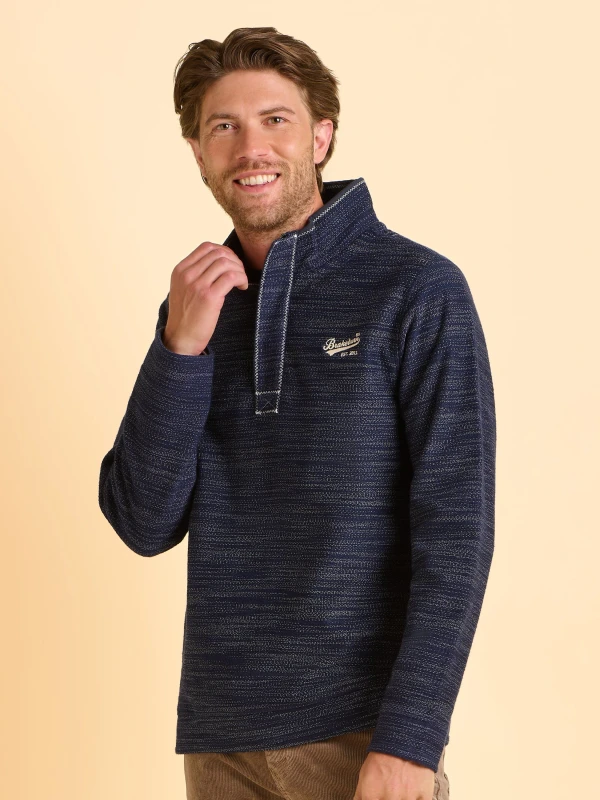 Image of Brakeburn Brakeburn Men Weymouth Quarter Zip Sweatshirt in Navy Size: Small Navy S Male 5052414968440