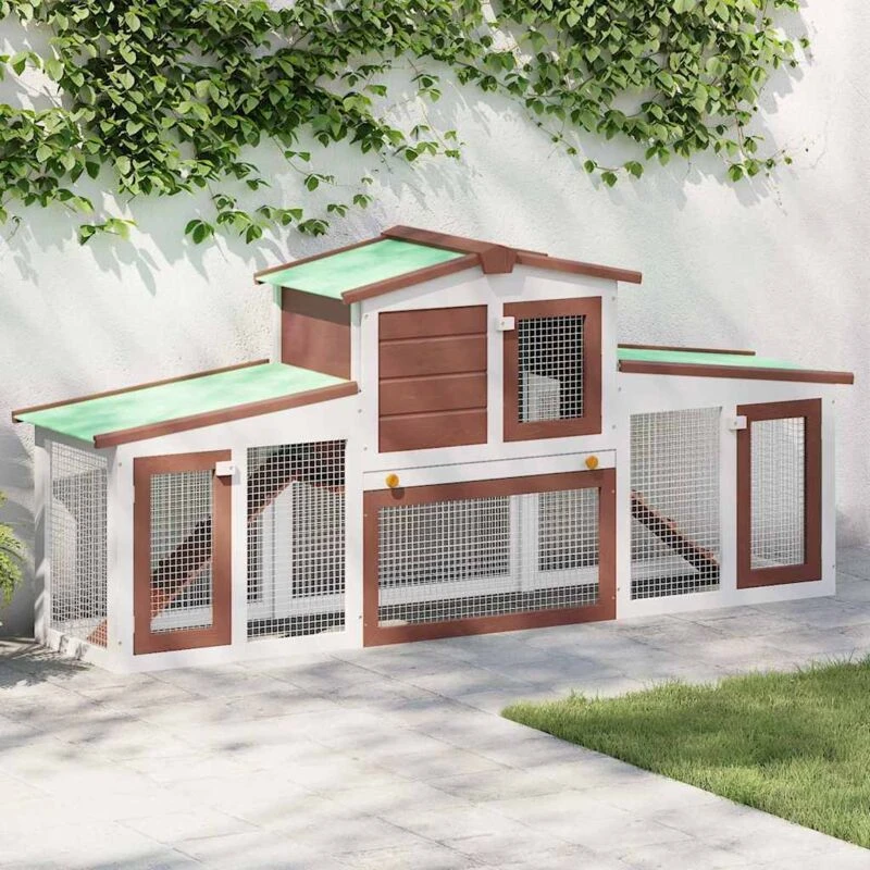 Image of VIDAXL Vidaxl - Outdoor Large Rabbit Hutch Brown and White 204x45x85cm Wood 8719883737676