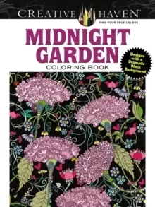 image of Creative Haven Midnight Garden Coloring Book : Heart & Flower Designs with a Dramatic Black Background