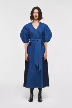 Image of Jalen Patchwork Denim Midi Dress, Mid Wash / UK 10