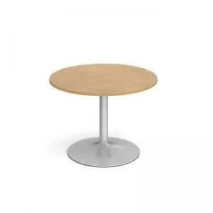 image of Genoa circular dining table with silver trumpet base 1000mm - oak